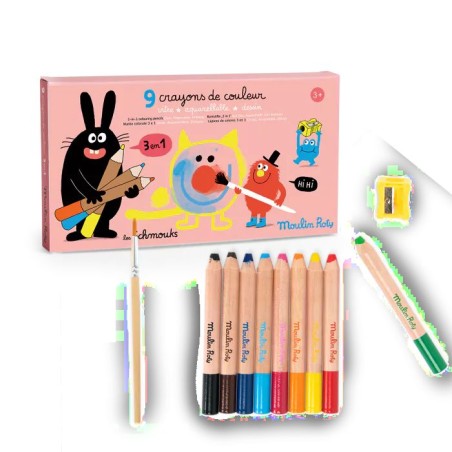 9 crayons de couleur 3 en 1 - Les Schmouks