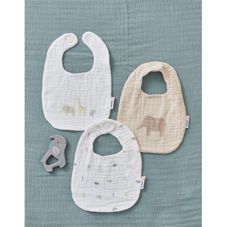 Set de 3 bavoirs en mousseline - Animaux