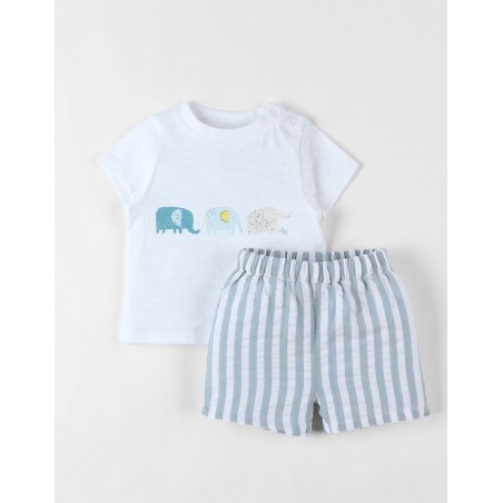 Ensemble t-shirt + short - Ecru/eucalyptus - Eléphant