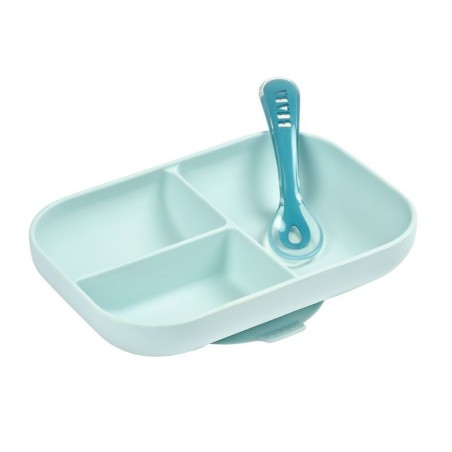 Set de repas silicone avec ventouse - Bleu