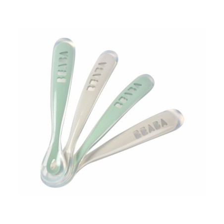 Set de cuillère 1er âge en silicone - Sauge et gris