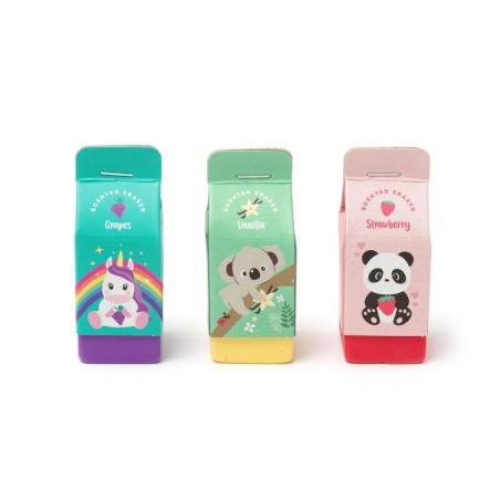 Set de 3 gommes parfumées - Raisin, fraise et vanille