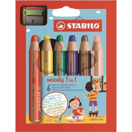 6 Crayons woody 3 en 1
