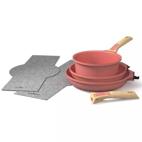 Kit casserole et poêles avec poignées détachables - Rose