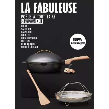 La fabuleuse poêle à tout faire 28cm - 8 ustensiles de cuisson en 1 - Noir