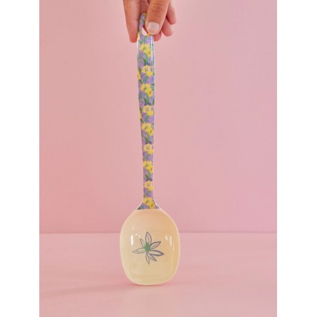 Grande cuillère en mélamine - Fleurs jaunes sur mauve