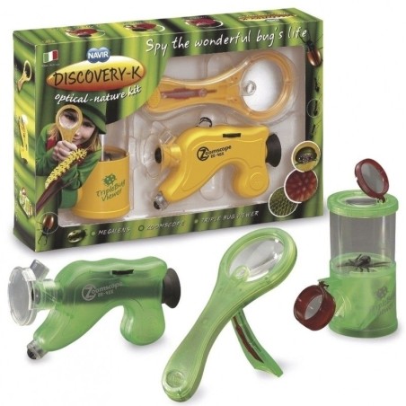 Coffret Discovery pour voir de près - Microscope de poche (Zoomscope), Grande Loupe avec pied , Pince & Boîte Loupe Triple .