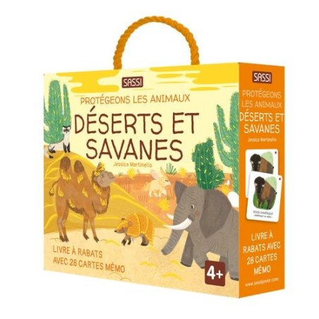 Protégeons les animaux - Déserts et savanes - Livre à rabats avec 28 cartes mémo