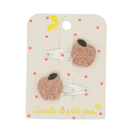 2 barrettes mini pommes roses