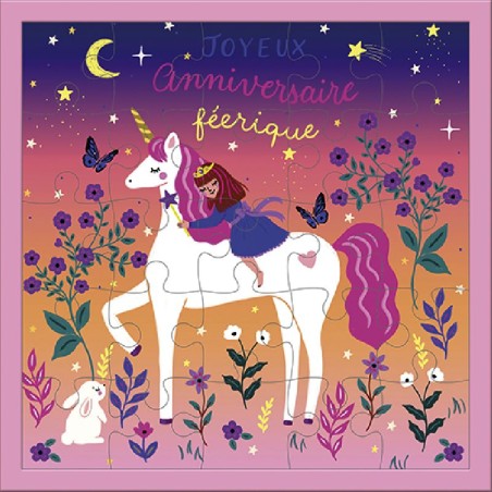 Carte puzzle - Joyeux anniversaire Licorne