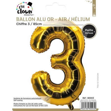 Ballon chiffre aluminium - 3 - 85cm
