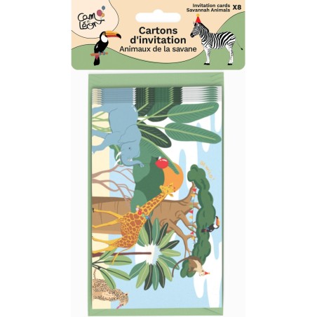 Set de 8 cartons d'invitation - Animaux de la savane