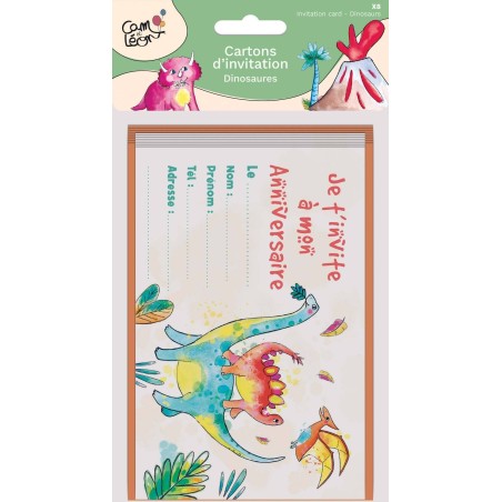 Set de 8 cartons d'invitation - Dinosaures