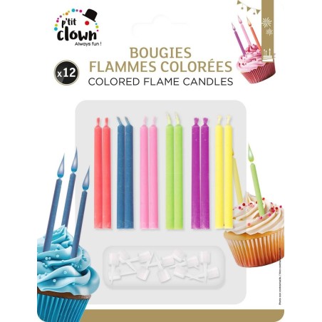 Bougies flammes colorées - 12 pièces