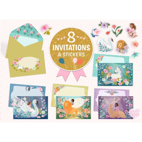 8 invitations & stickers - Créatures merveilleuses