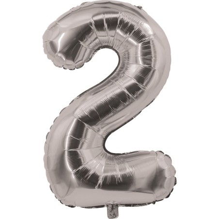 Ballon chiffre aluminium argenté - 2 - 85cm