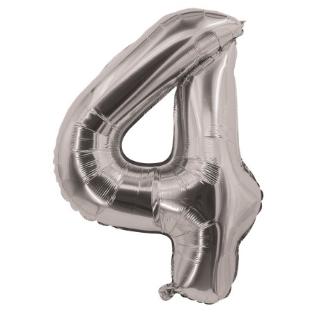 Ballon chiffre aluminium argenté - 4 - 85cm