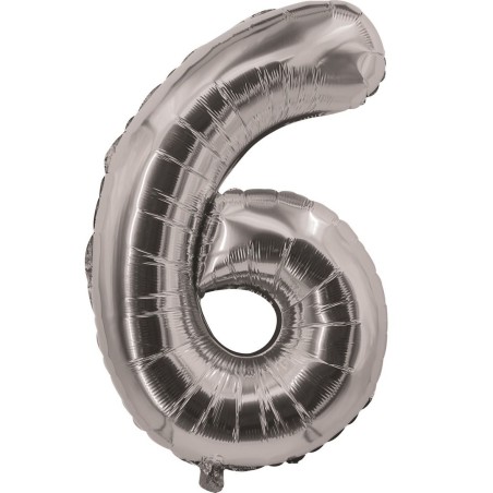 Ballon chiffre aluminium argenté - 6 - 85cm