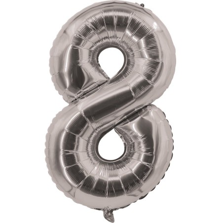 Ballon chiffre aluminium argenté - 8 - 85cm